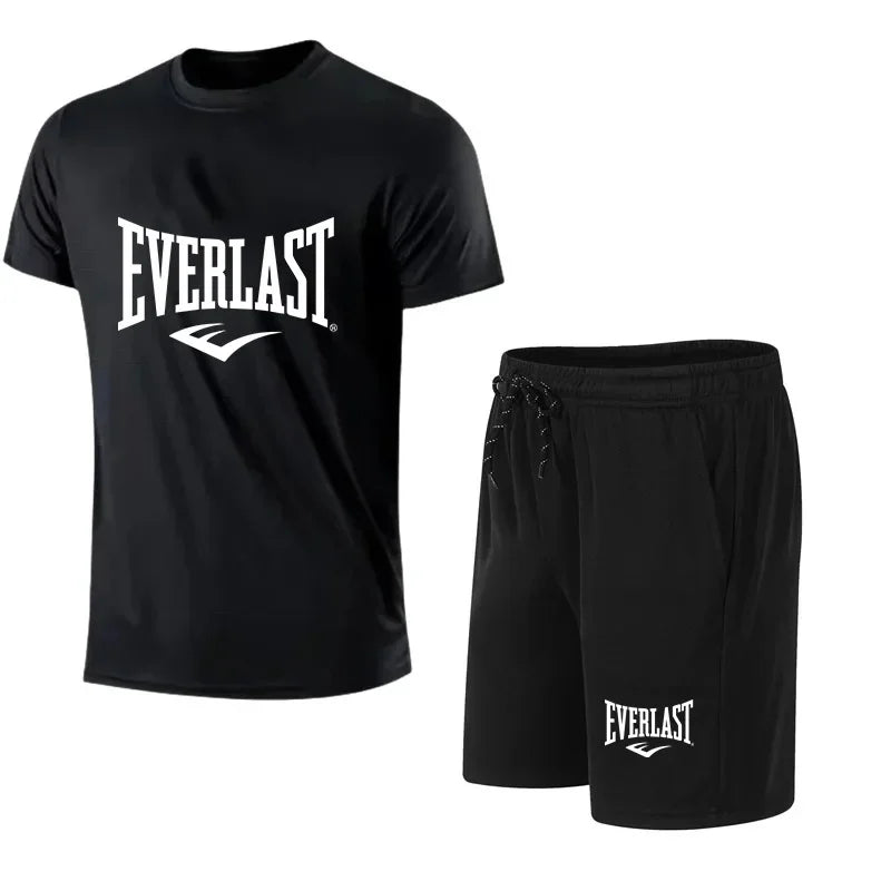 EVERLAST - Conjunto de 2 camisetas y pantalones cortos para hombre, de manga corta, para correr y gimnasio.