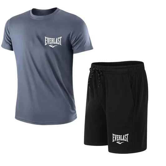 EVERLAST - Conjunto de 2 camisetas y pantalones cortos para hombre, de manga corta, para correr y gimnasio.