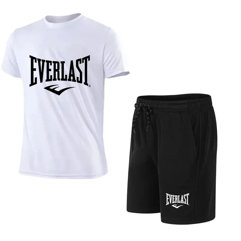 EVERLAST - Conjunto de 2 camisetas y pantalones cortos para hombre, de manga corta, para correr y gimnasio.