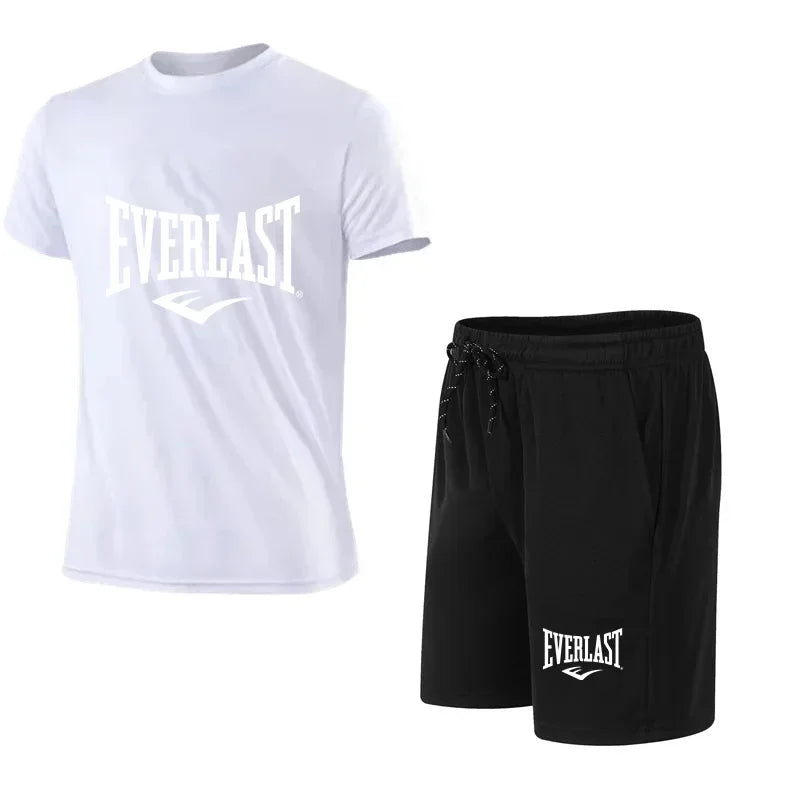 EVERLAST - Conjunto de 2 camisetas y pantalones cortos para hombre, de manga corta, para correr y gimnasio.