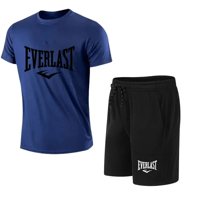 EVERLAST - Conjunto de 2 camisetas y pantalones cortos para hombre, de manga corta, para correr y gimnasio.