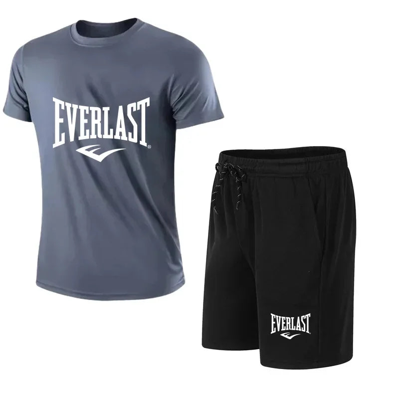 EVERLAST - Conjunto de 2 camisetas y pantalones cortos para hombre, de manga corta, para correr y gimnasio.