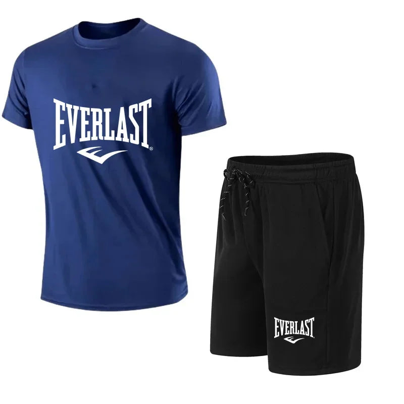 EVERLAST - Conjunto de 2 camisetas y pantalones cortos para hombre, de manga corta, para correr y gimnasio.