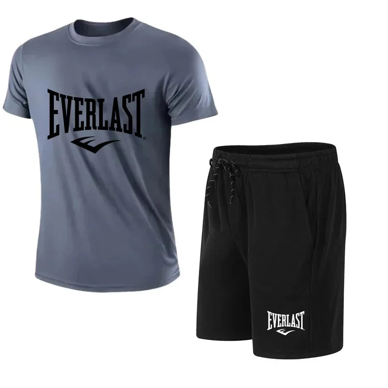 EVERLAST - Conjunto de 2 camisetas y pantalones cortos para hombre, de manga corta, para correr y gimnasio.