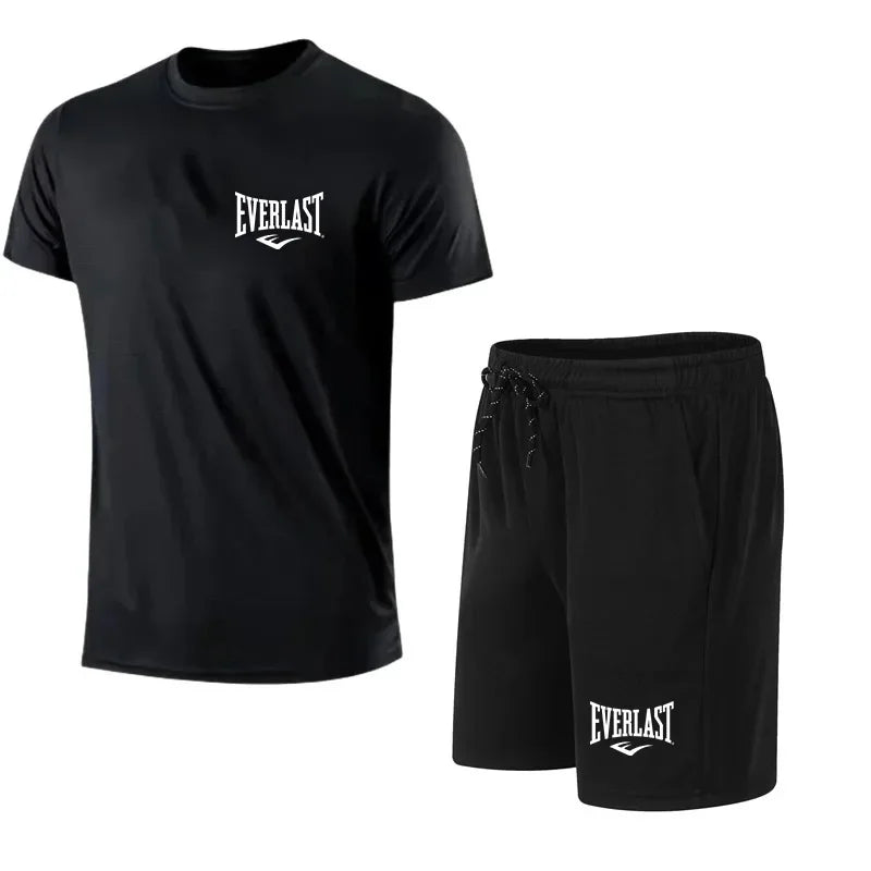 EVERLAST - Conjunto de 2 camisetas y pantalones cortos para hombre, de manga corta, para correr y gimnasio.