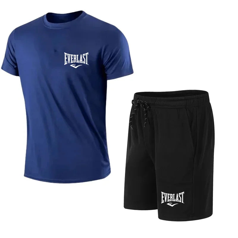 EVERLAST - Conjunto de 2 camisetas y pantalones cortos para hombre, de manga corta, para correr y gimnasio.
