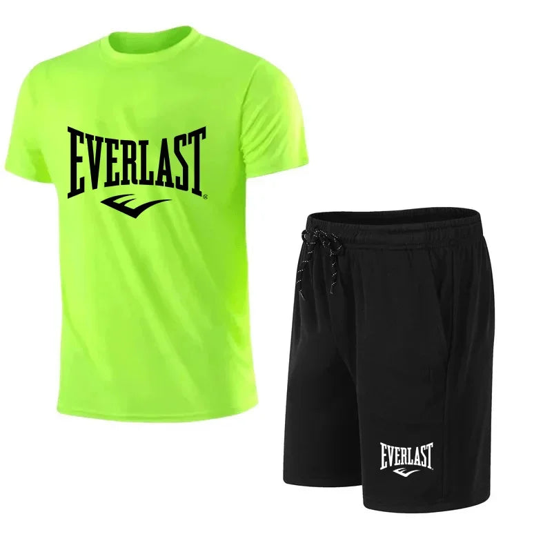 EVERLAST - Conjunto de 2 camisetas y pantalones cortos para hombre, de manga corta, para correr y gimnasio.