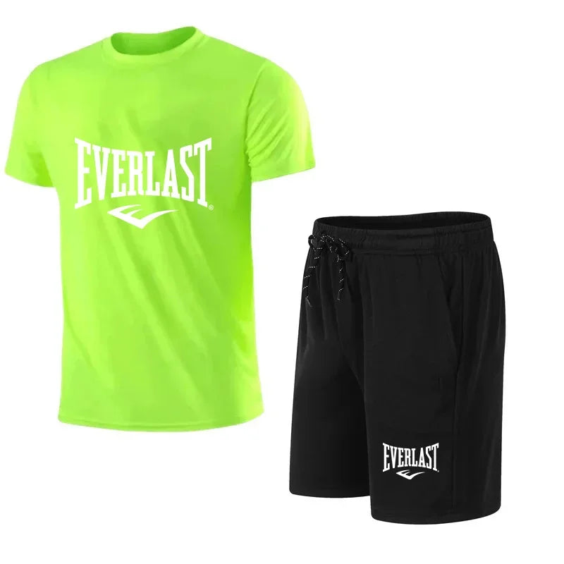 EVERLAST - Conjunto de 2 camisetas y pantalones cortos para hombre, de manga corta, para correr y gimnasio.